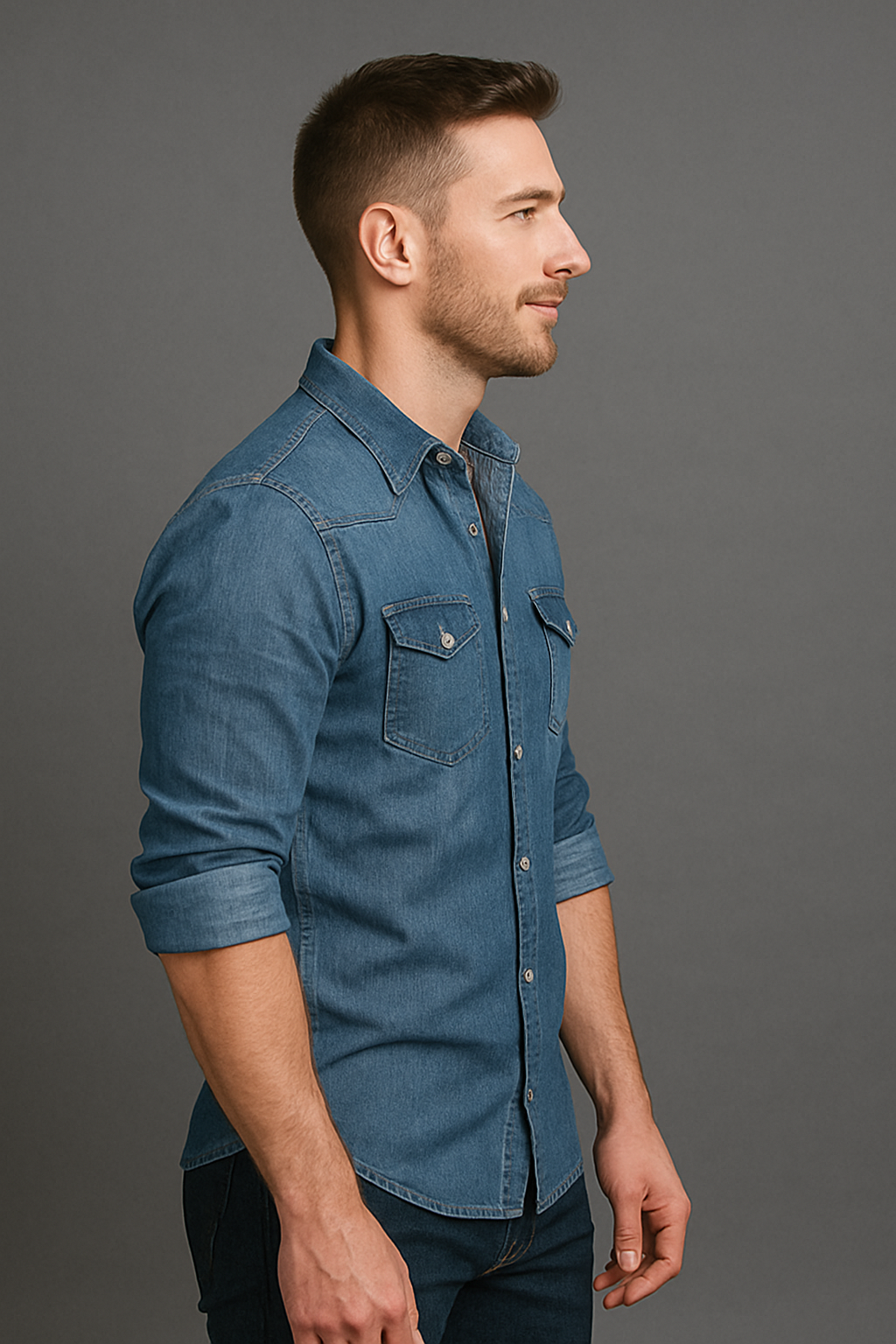 Men's Summer Denim Shirt With Short Sleeves