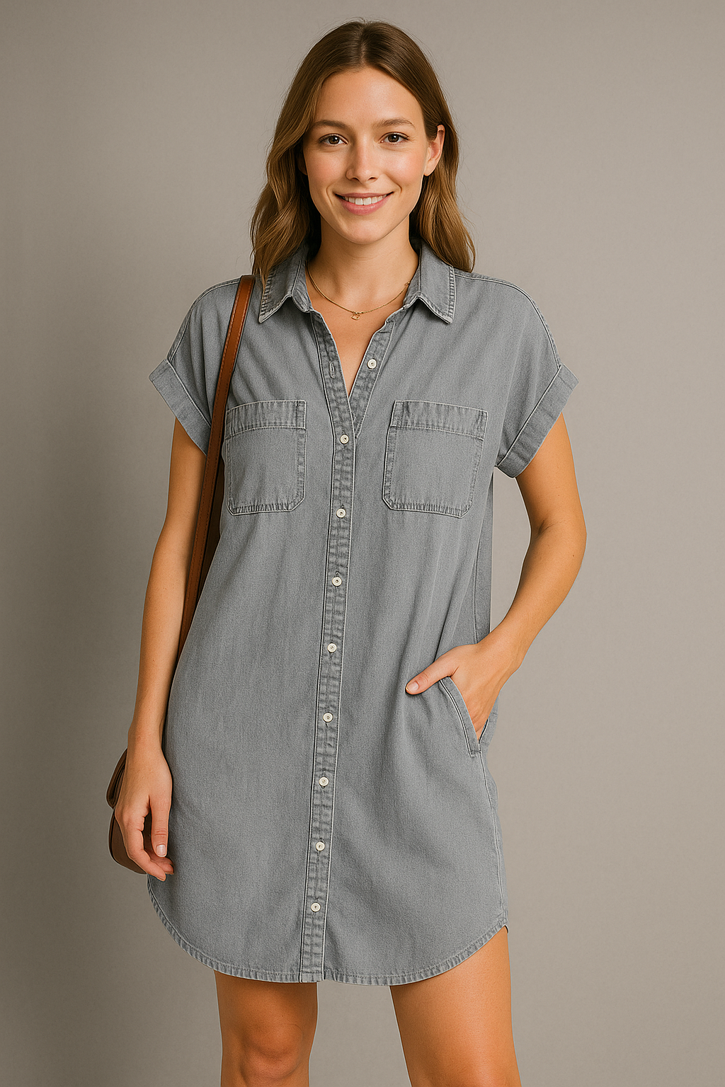 Women's Denim Shirt Dress With Pockets