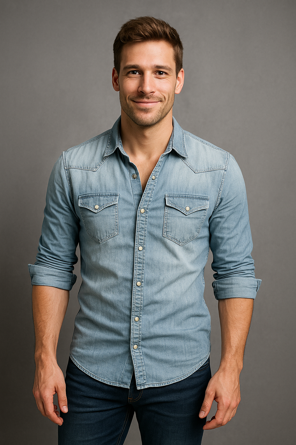 Men's Summer Denim Shirt With Short Sleeves