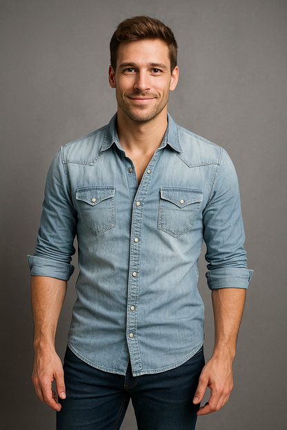 Men's Summer Denim Shirt With Short Sleeves