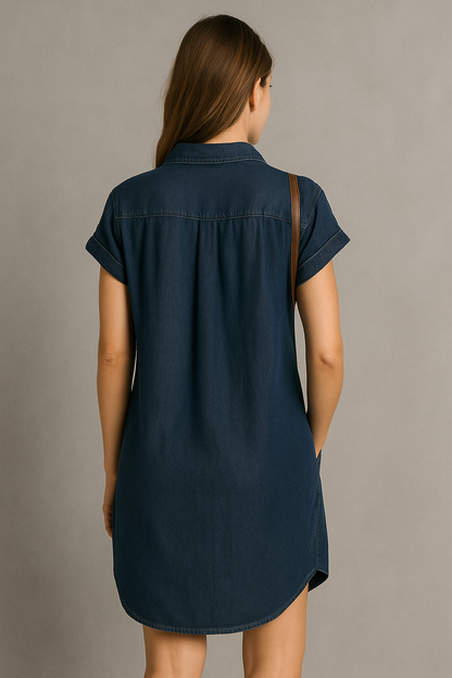 Women's Denim Shirt Dress With Pockets