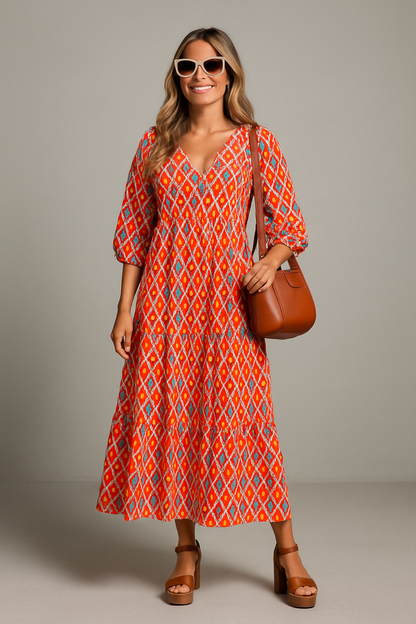 Women's Boho Maxi Dress With Floral Pattern