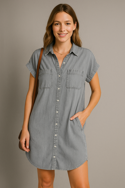 Women's Denim Shirt Dress With Pockets