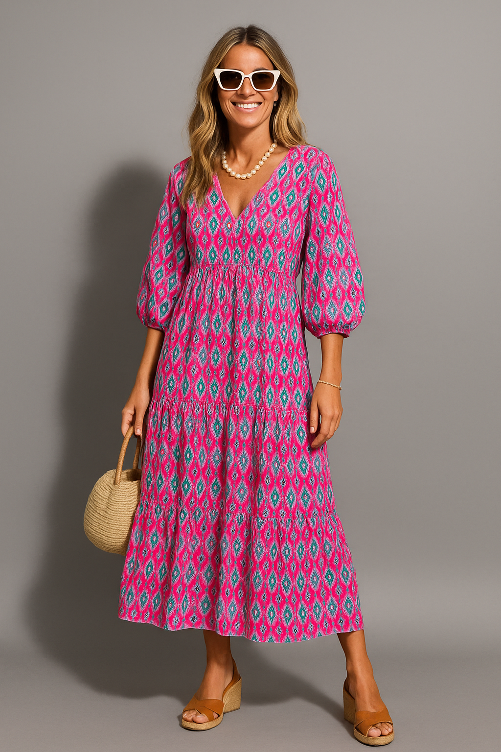 Women's Boho Maxi Dress With Floral Pattern