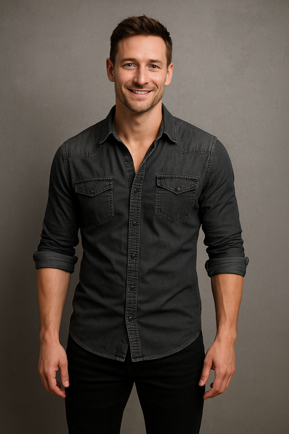Men's Summer Denim Shirt With Short Sleeves
