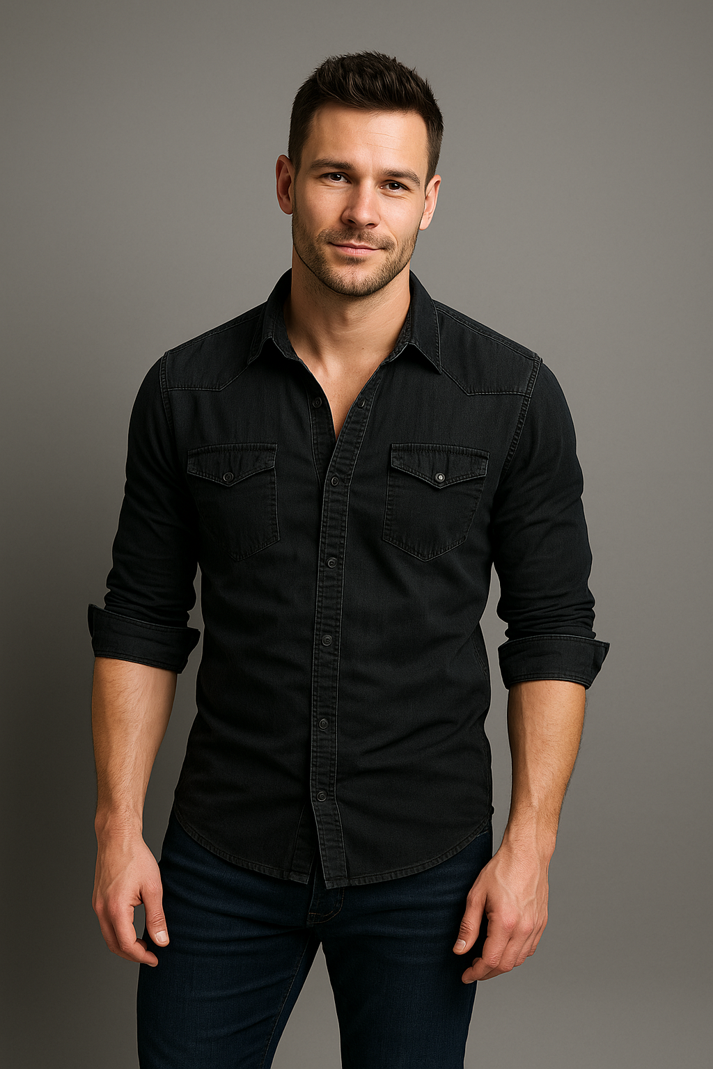 Men's Summer Denim Shirt With Short Sleeves