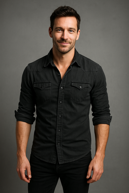 Men's Summer Denim Shirt With Short Sleeves